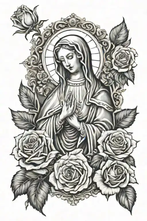 Virgin Mary And Roses Blooming