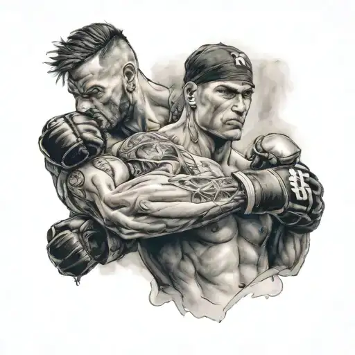 Please Create A Male Tattoo On The Shoulder Up To The Elbow With A Fighting Theme