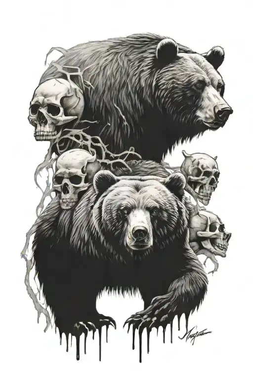 Bear Standing Tall And Skulls