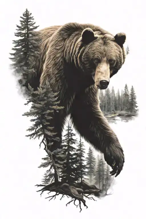 Bear In The Forest Scene