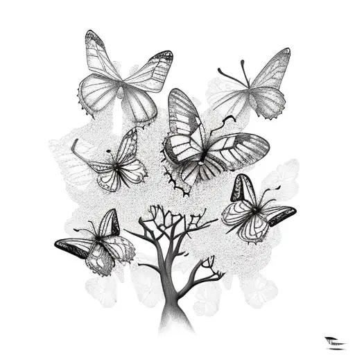 Butterflies Surrounding A Tree