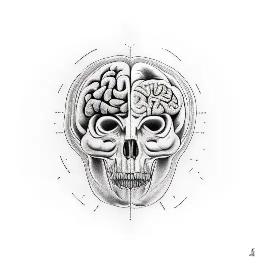 A Tattoo Design Featuring Brain With A Dark Theme Highlighting Logical Thinking