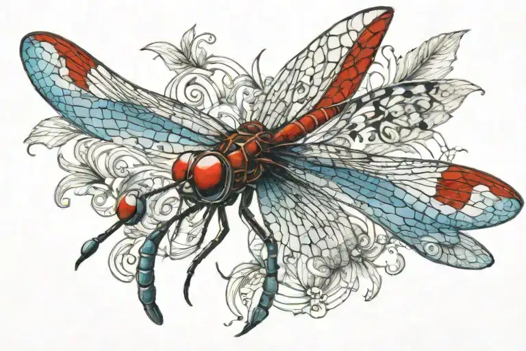 Red And Blue 3D Dragonfly