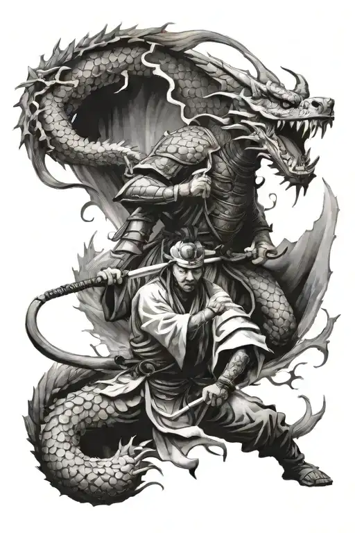 Yin Yang Samurai Vs Dragon Wrapped