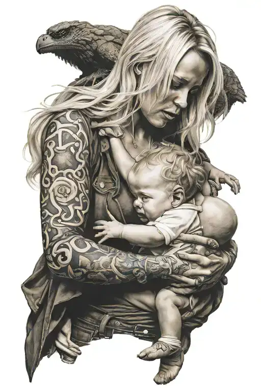Blonde Woman Holding Baby