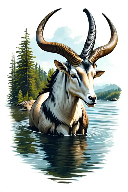 Capricorn On The River In Nature