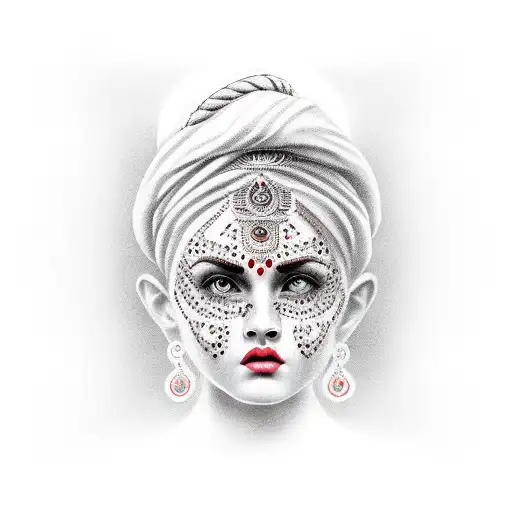 American India Theme Female Face Arm Sleave