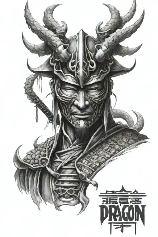 Samurai Mask Surrounded By Dragon Wrapped