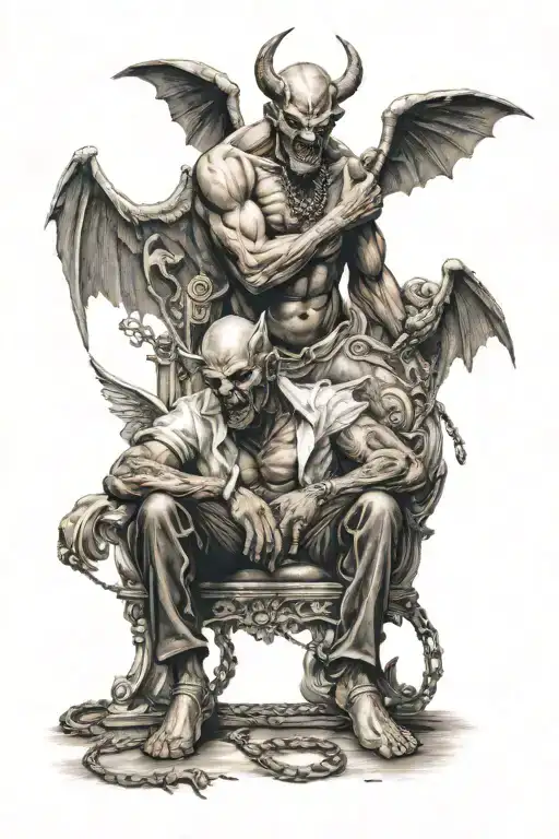 Devil Sitting And Draggin An Angel By A Chain