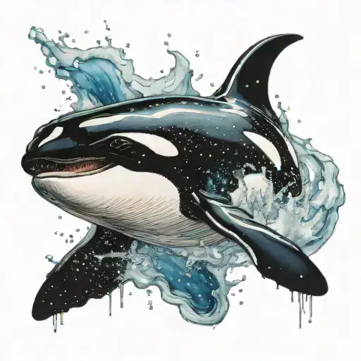 Orca Jumping Out Of The Water With A Galaxy In The Background