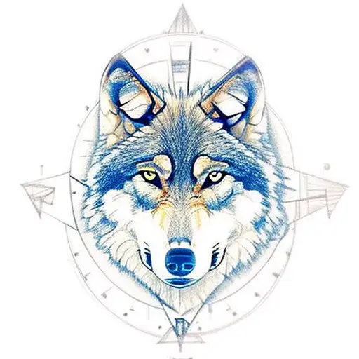 Wolf On Top Of Mountain With Detailed Compass In Background Real