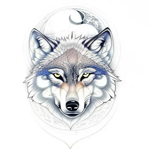 Wolf With Moon In Sky With A Waterfall