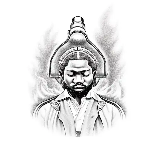 African American Cowboy Meditating By A Fire Engine