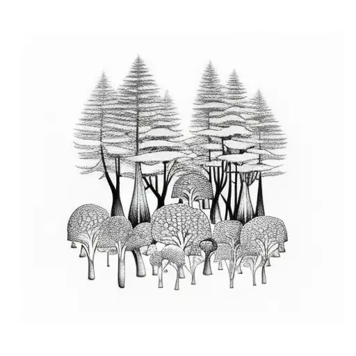 Glowing Jungle Forest With Trees And Mushrooms