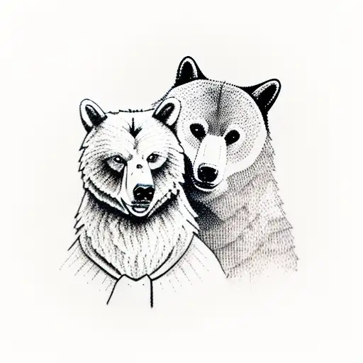 Bear And A Wolf In Their Natural Landscape