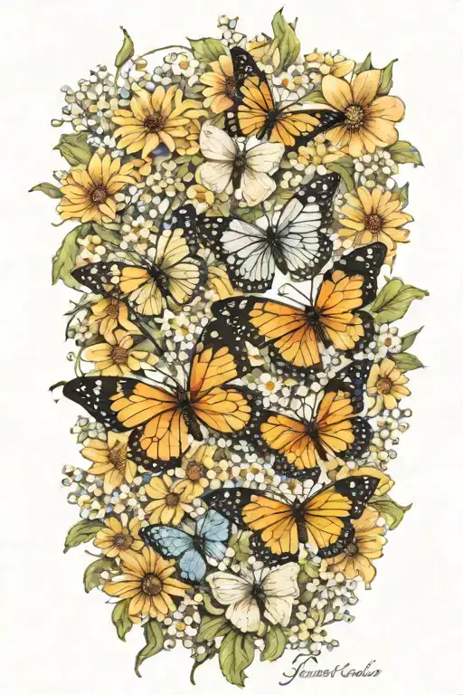 Butterflies Daises Baby's Breath