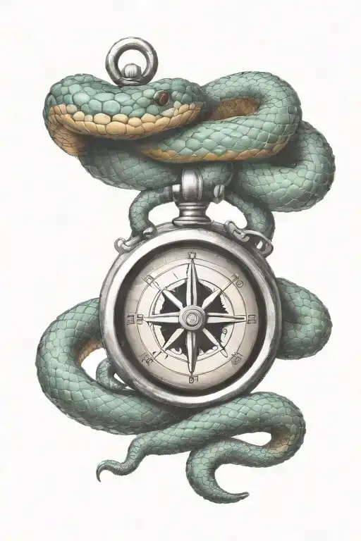 Small Compass With Snake Coiling Upwards Direction