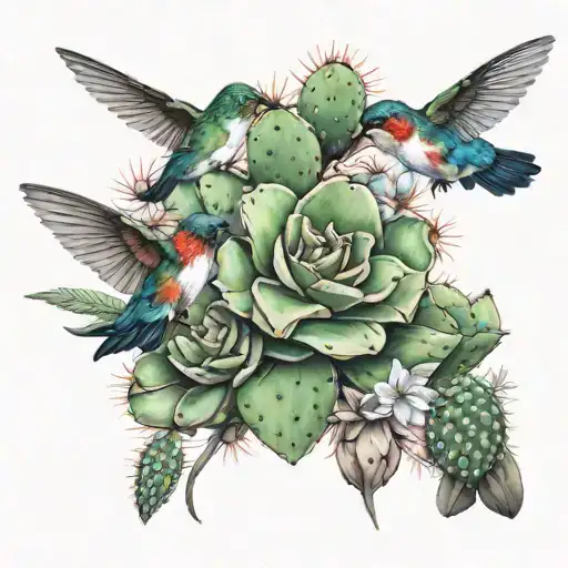 Cactus Heart And 2 Hummingbirds