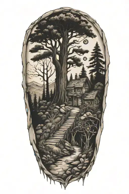 Creepy Wilderness Half Sleeve Tattoo Featuring Needles And Buttons From Coraline