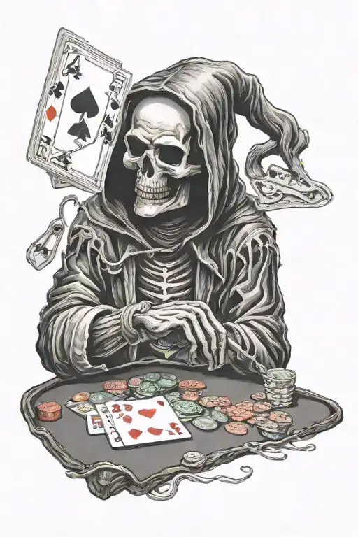 Blindfolded Grim Reaper Playing Poker Cards