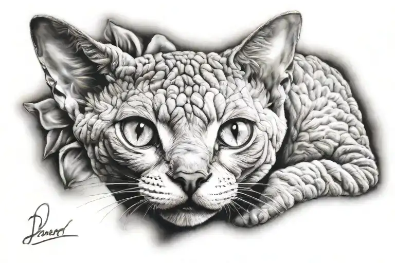 Devon Rex Cat Face Black Grey