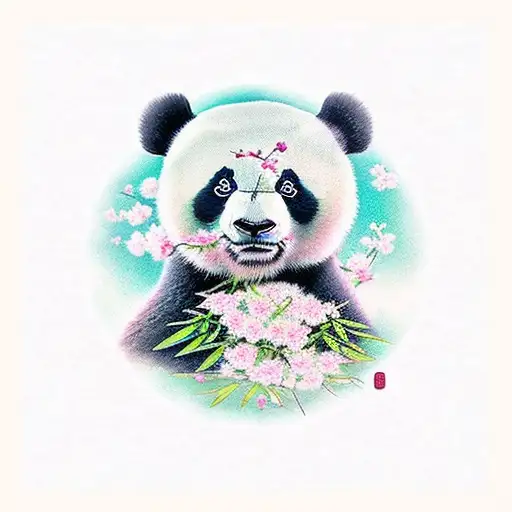 A Panda Bear Peacefully Resting Under A Cherry Blossom Tree