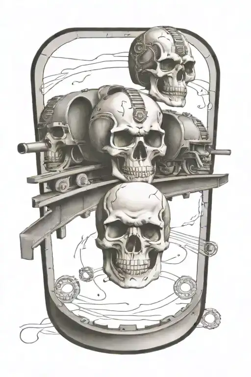 Railroad Train Tracks With Evil Skulls And Harley Davidson Pistons