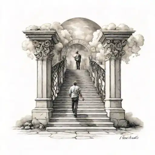Heaven Gates A Man Walk Up The Stairs Rising