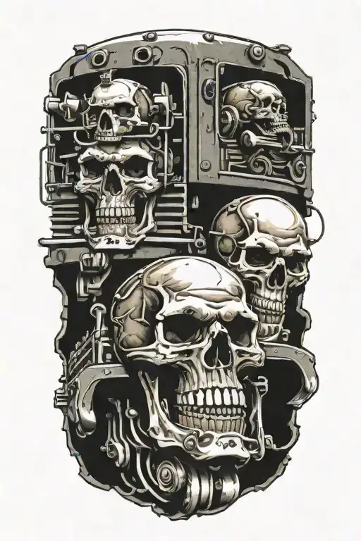 Evil Train Tracks With Skulls And Engine Camshafts Harley Style