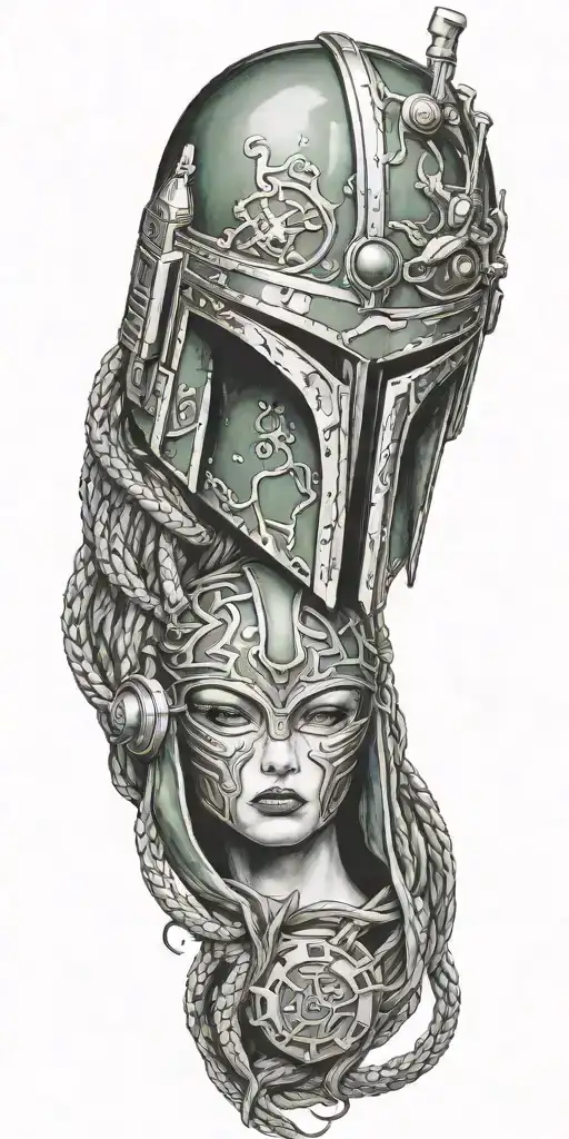 Medusa Intertwined With Boba Fett Helmet