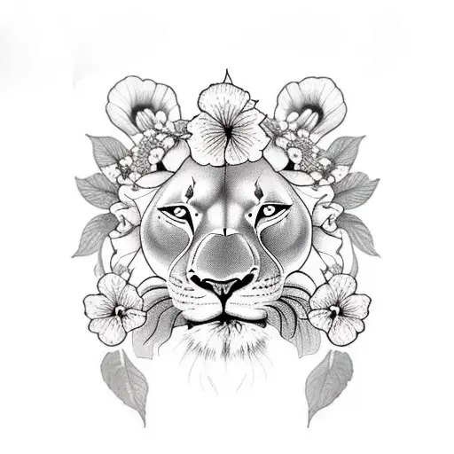 Lioness With Hibiscus Flower Crown