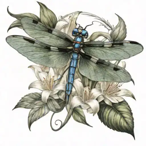 Dragonfly Surrounded By Lilies