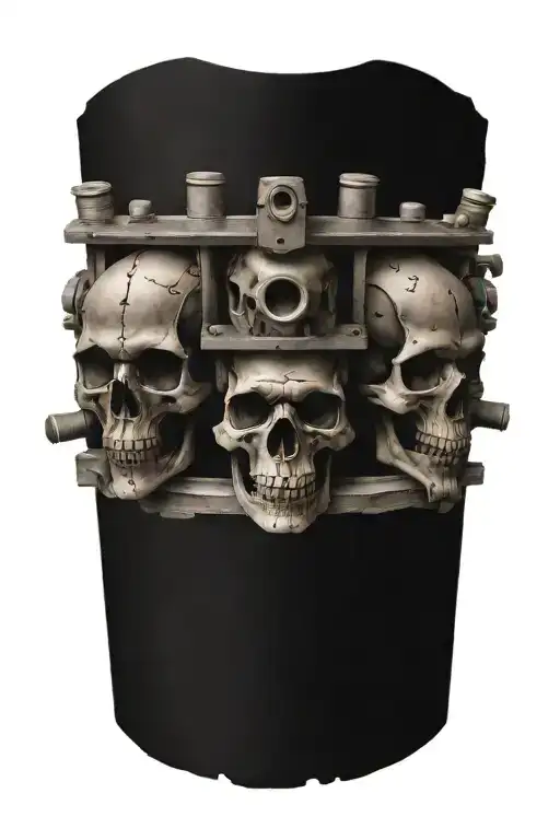 Railroad Train Tracks With Skulls And Engine Pistons