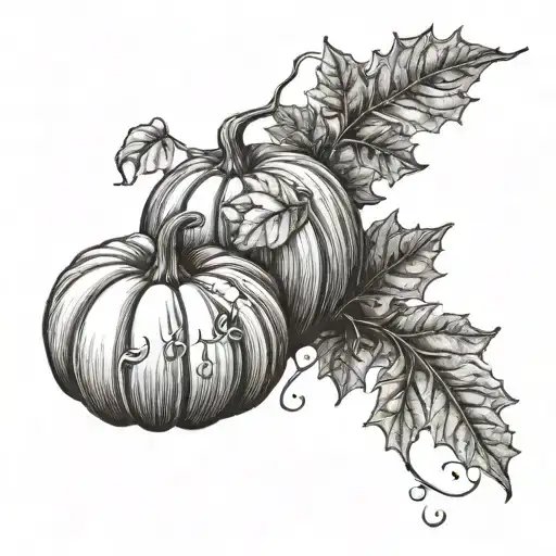 Autumn Pumpkin And Leaves Intertwined