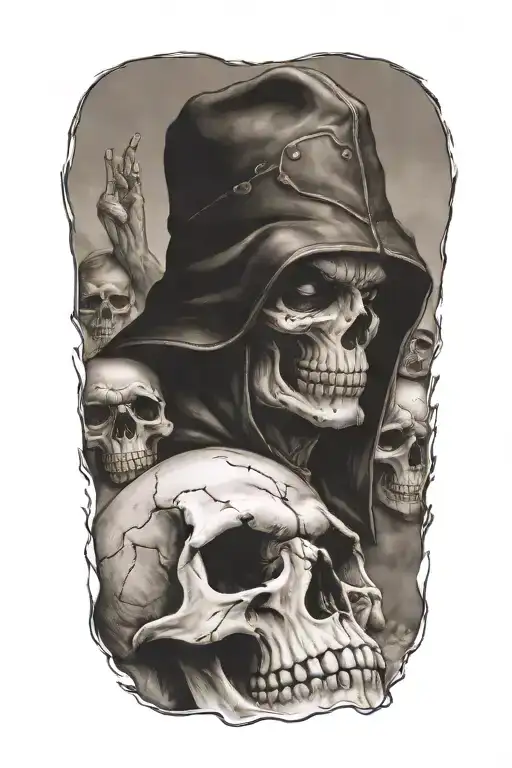 Harley Dacidson Style Travelling Through A Road Of Evil Skulls