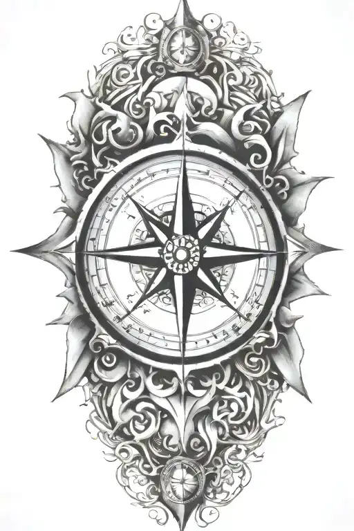 Silver Compass Rose With Intricate Details