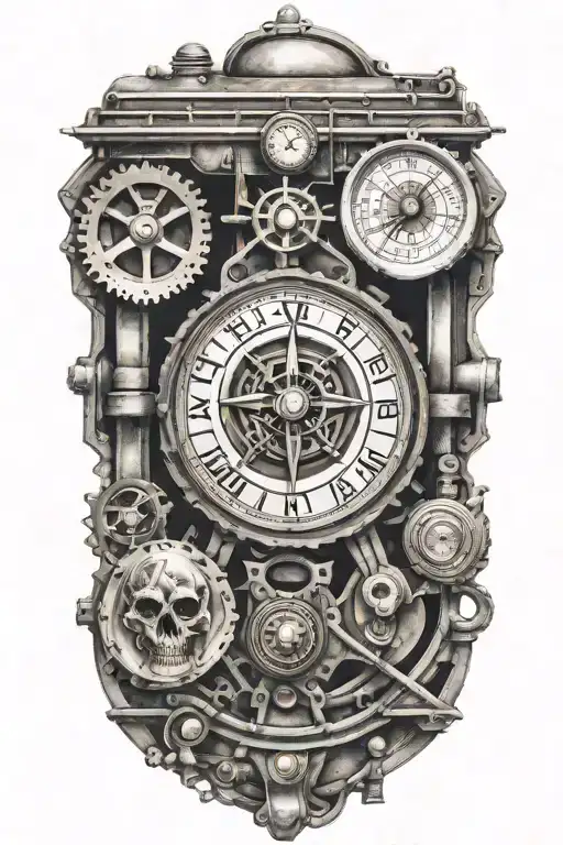 Train Tracks And A Compass With Skulls And Engine Camshafts Harley Davidson Style
