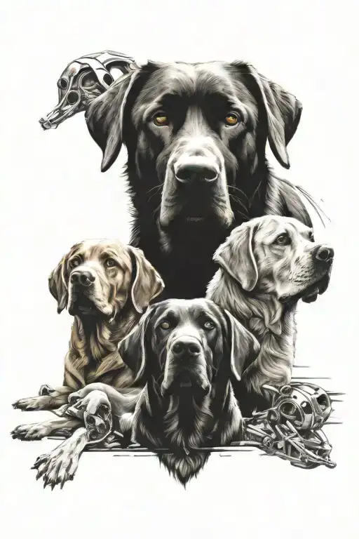 Create A Realism Tattoo Incorporating 2 Labradors Made Out Of Car Parts