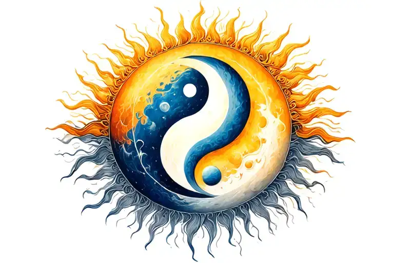Ying Yang Symbol Surrounded By The Sun And The Moon