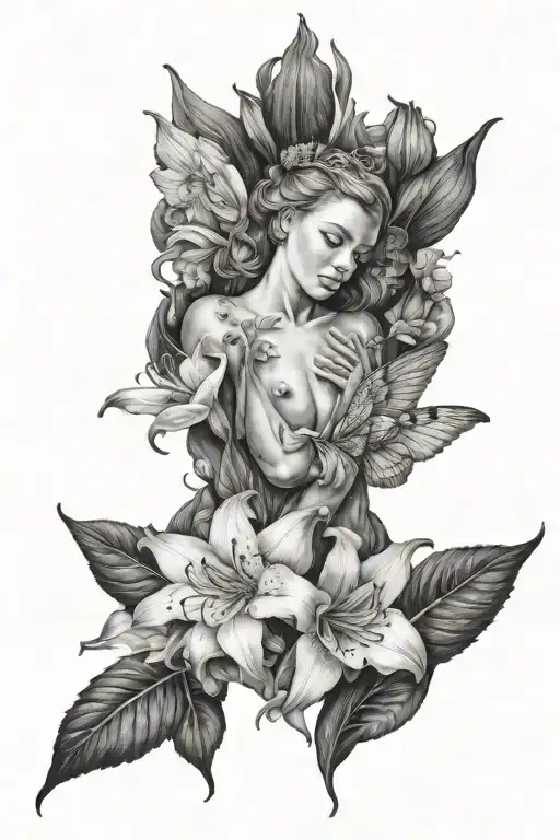 Angel With Wings And Hippeastrum