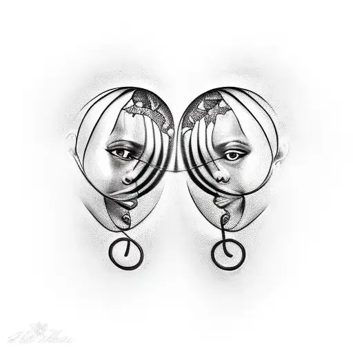 African American Inspired Gemini Twins With Music Notes Intertwined In Their Hair