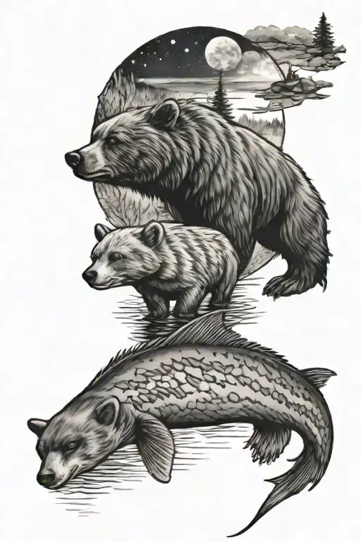 Lake Bear Fish Woods Moon