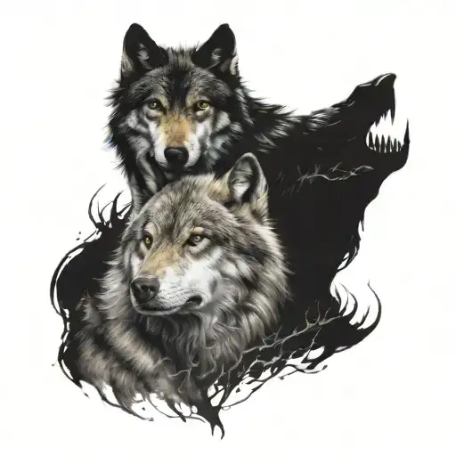 Wolf Of Light And Wolf Of Darkness Merged Into Each Other