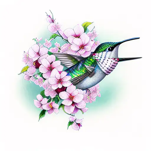 Hummingbird With Cherry Blossoms