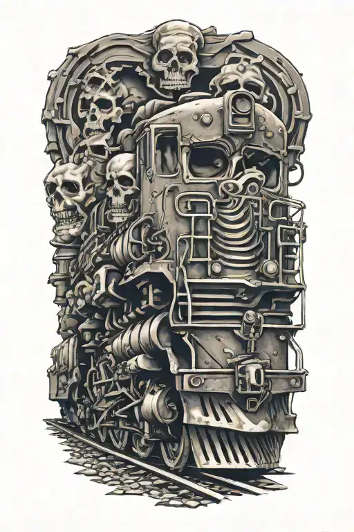 Evil Railroad Train With Grim Reaper Skull And High Horsepower Engines And Camshafts