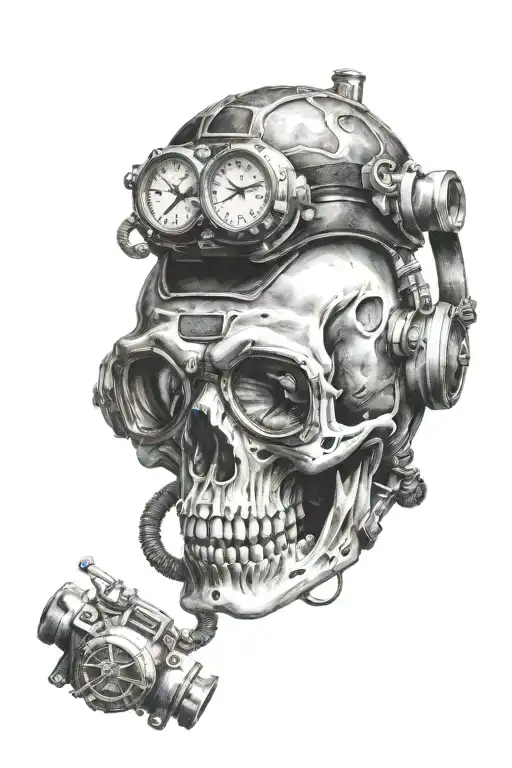 Underwater Skull With Old School Diver Helmet Surrounded