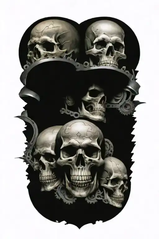 Railroad Train Travelling Across A Group Of Skulls Surrounded By Engine Parts
