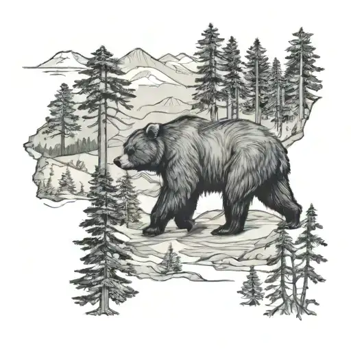 Bear Walking Forest California Map Outline