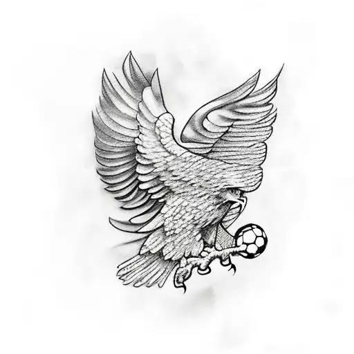 A Traditional American Eagle Holding A Soccer Ball And A Karate Black Belt In Its Talons