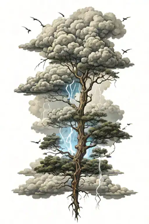 Lighting Bolts Coming From Cloud Surrounding A Tree